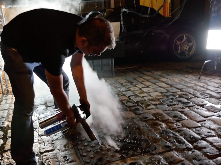 Ian making the smoke effect from the grate