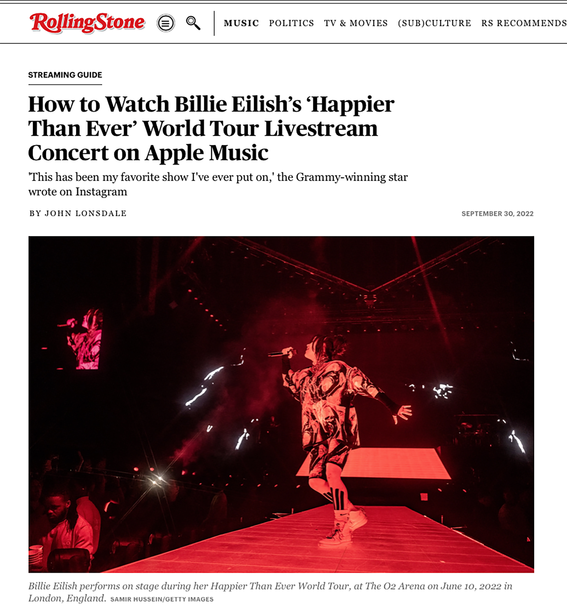 Billie Eilish X Apple Music - TV/Film Hire, VFX, Bullet Time Specialists